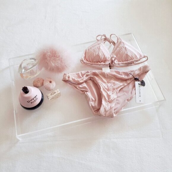 NWT Vitamin A blush pink & stripe triangle bikini top & reversible bottom set, 4 - Picture 3 of 11